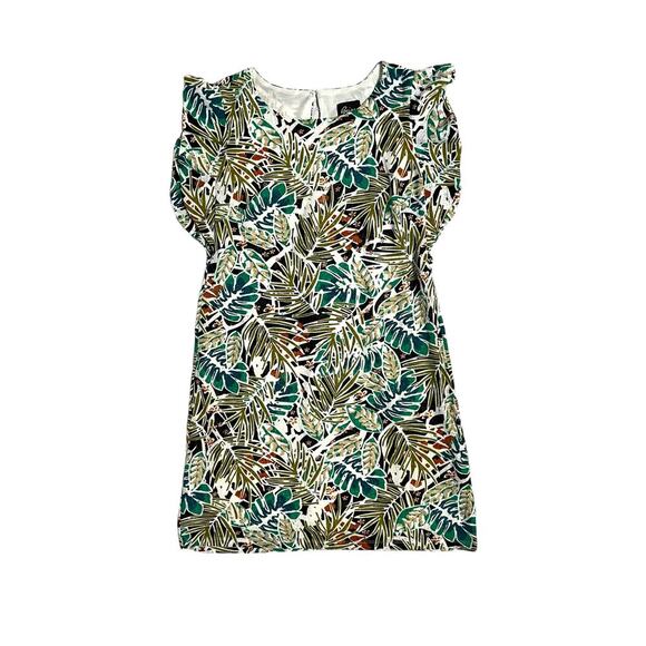 Beige by eci Tropical Floral Leaf Shift Dress Flutter Sleeve Size Medium Green - Picture 10 of 10